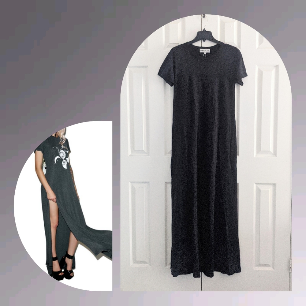 WILDFOX 💋 Journey Maxi Dress Vintage Ribbed Side Slit in Clean Black